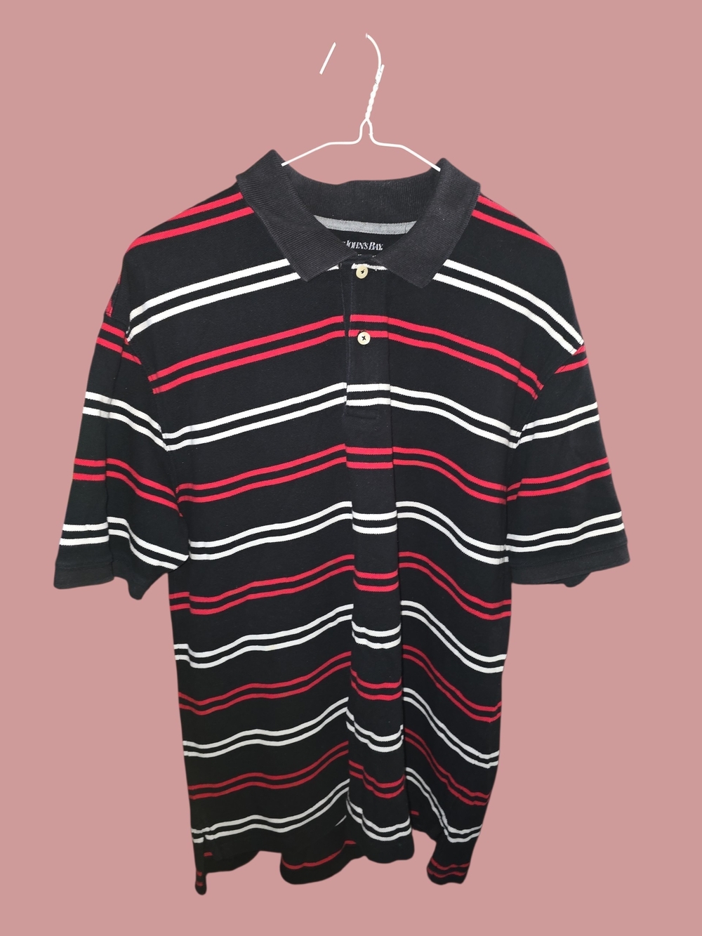 St. John's Bay Black Polo with Red and White Stripes